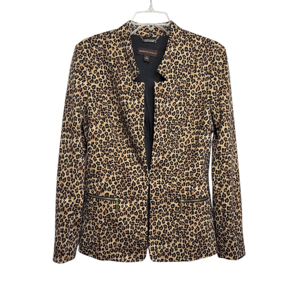 Dana Buchman Leopard Print Blazer Size 4 Gold Zipper Accents Career‎